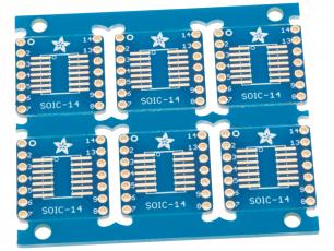 Adapterkort SO-14 / TSSOP-14 - DIP-14 - 6-pack @ electrokit